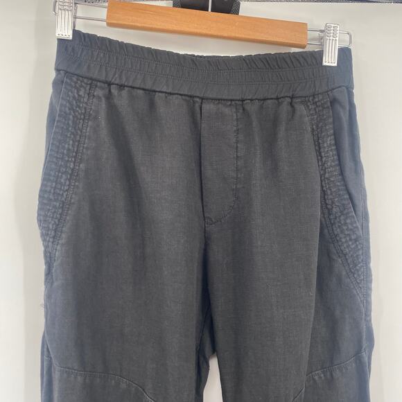 Standard James Perse Patched Pull on Linen Pants Ankle Cropped Black Womens 0 - Picture 4 of 9